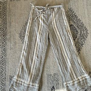 Vertical striped linen pants with tie and stretch band waistEXPRESS brand